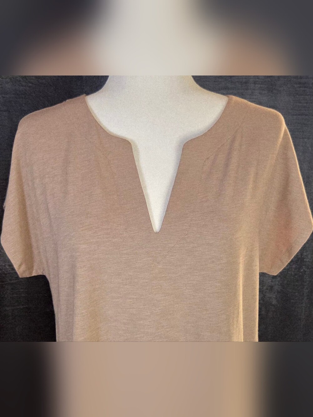 NWT Sigrid Olsen Taupe Split V-Neck Blouse Size M Cotton Tencel Eco Luxury Top - Picture 3 of 13